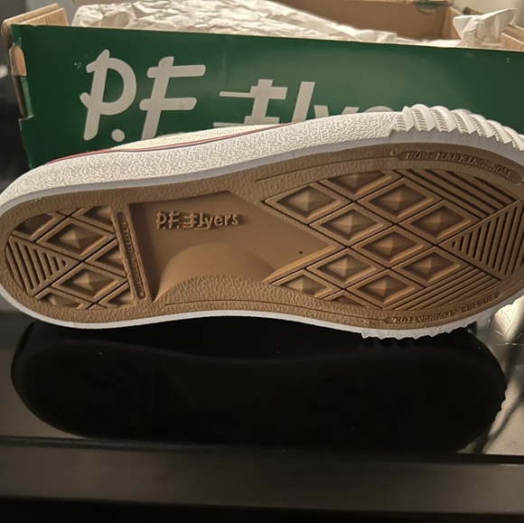 P.F. Flyers, Kids 13US, white with red and black stripes. - Picture 2 of 4